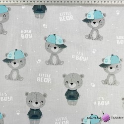 Cotton 100% Baby boy teddy bears on a gray background