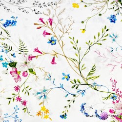 Cotton 100% colorful flowers with twigs on a white background - 220 cm
