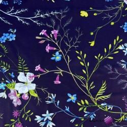 Cotton 100% colorful flowers with twigs on a navy blue background - 220 cm