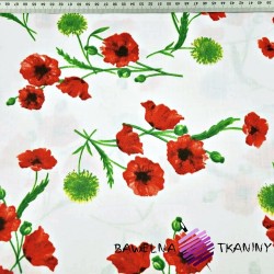 Cotton 100% poppies and thistle flowers on a white background