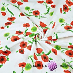 Cotton 100% poppies and thistle flowers on a white background