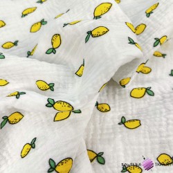 Cotton double gauze muslin with lemon pattern