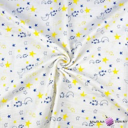 Cotton double gauze muslin garnet yellow constellation pattern