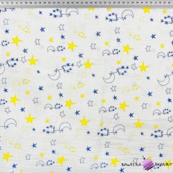 Cotton double gauze muslin garnet yellow constellation pattern