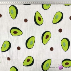 Cotton double gauze muslin with avocado pattern