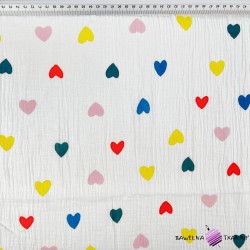 Double gauze muslin printed with colorful hearts print