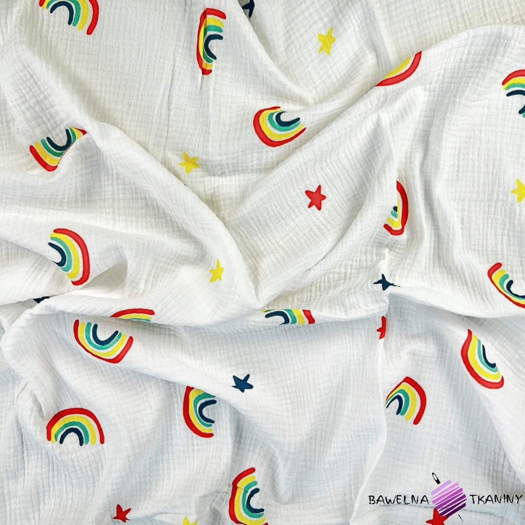 Double gauze muslin printed with colorful rainbows print