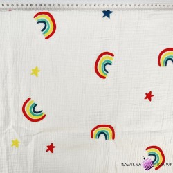 Double gauze muslin printed with colorful rainbows print