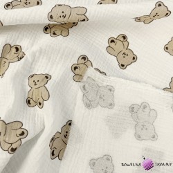Double gauze muslin printed with brown teddy bears print