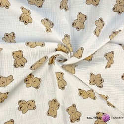 Double gauze muslin printed with brown teddy bears print