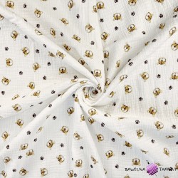 Double gauze muslin printed with beige tiger heads print