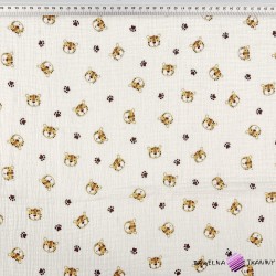 Double gauze muslin printed with beige tiger heads print