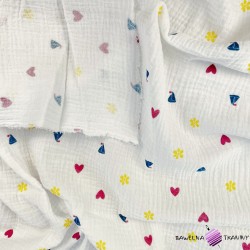 Double gauze printed muslin with hearts and sailboats pattern