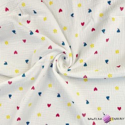 Double gauze printed muslin with hearts and sailboats pattern