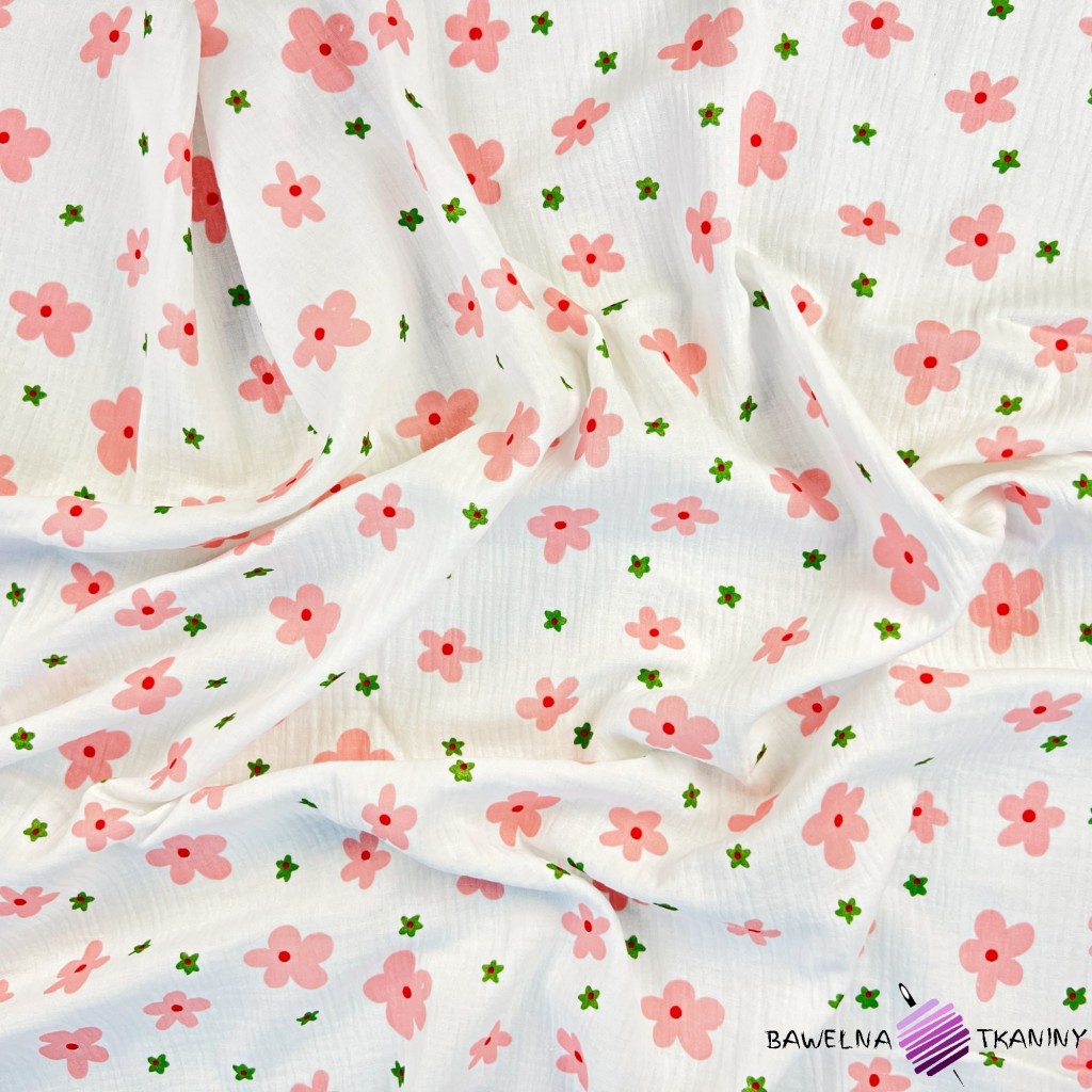 Double gauze printed muslin with pink flowers pattern