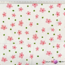 Double gauze printed muslin with pink flowers pattern