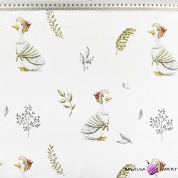 Cotton gray geese birds with twigs on a white background