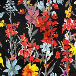 Cotton 100% yellow-red flowers on a black background - 220 cm