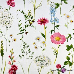 Cotton 100% large wild flowers on a white background - 220 cm