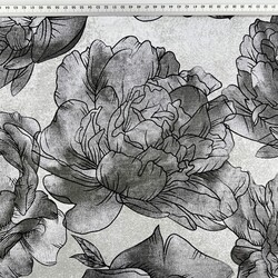 Cotton 100% graphite peony flowers on a gray background