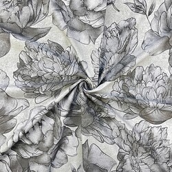 Cotton 100% graphite peony flowers on a gray background