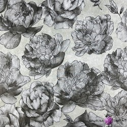 Cotton 100% graphite peony flowers on a gray background - 220 cm
