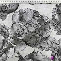Cotton 100% graphite peony flowers on a gray background - 220 cm