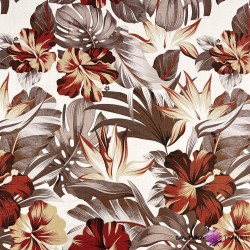 Bawełna 100% kwiaty hibiskus brązowo-rudy