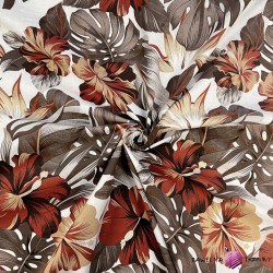 Cotton 100% brown-red hibiscus flowers