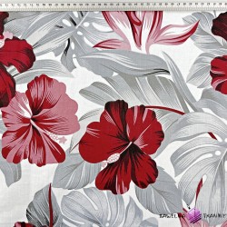 Cotton 100% burgundy-grey hibiscus flowers