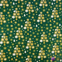 Cotton 100% Christmas tree with stars on a green background