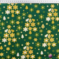Bawełna 100% wzór świąteczny choinki z gwiazdek na zielonym tle