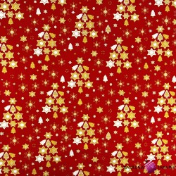 Bawełna 100% wzór świąteczny choinki z gwiazdek na czerwonym tle