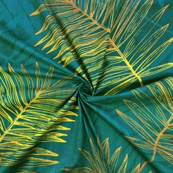 Cotton 100% golden palm leaves on a green background