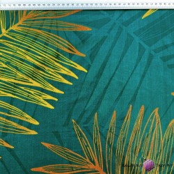 Cotton 100% golden palm leaves on a green background - 220 cm