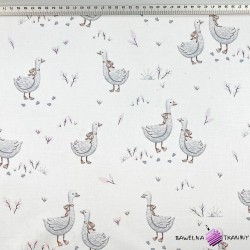 Cotton 100% grey geese with a brown bow on a white background