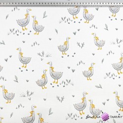 Cotton 100% grey geese with a yellow bow on a white background