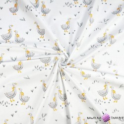 Cotton 100% grey geese with a yellow bow on a white background