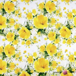 Cotton 100% yellow flowers on a white background