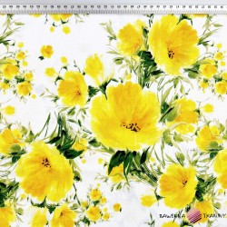 Bawełna 100% kwiaty żółte na białym tle