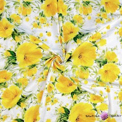 Bawełna 100% kwiaty żółte na białym tle