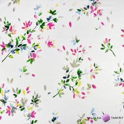 Cotton 100% flowers twigs colorful isolated on white background