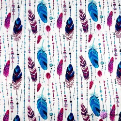 Cotton purple & blue Feather with beads on white background