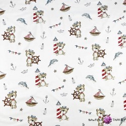 Cotton 100% bears and lanterns with dolphins on a white background