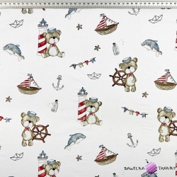 Cotton 100% bears and lanterns with dolphins on a white background