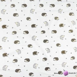 Cotton 100% brown hedgehogs on a white background