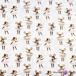 Bawełna 100% myszki baletnice brązowe na białym tle
