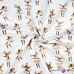 Bawełna 100% myszki baletnice brązowe na białym tle