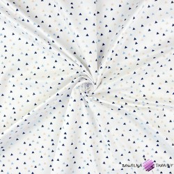 Bawełna 100% trójkąty mini niebiesko morelowe na białym tle
