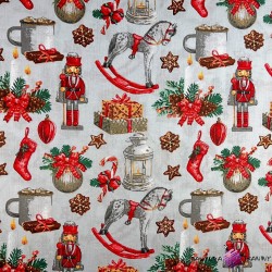 Cotton 100% Christmas pattern nutcracker on a gray background